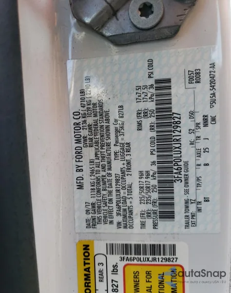 2018 Ford Fusion Se Hybrid z USA, uszkodzony, nr VIN 3FA6P0LUXJR129827